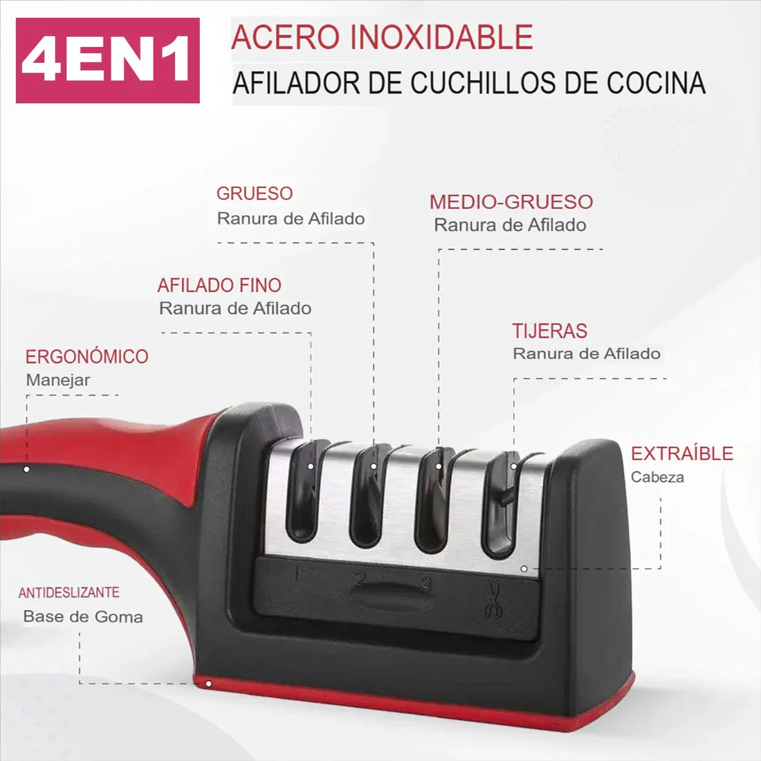 Afilador De Cuchillos Y Tijeras Cocina 4 En 1 - Corta, Pica y Rebana sin Esfuerzo